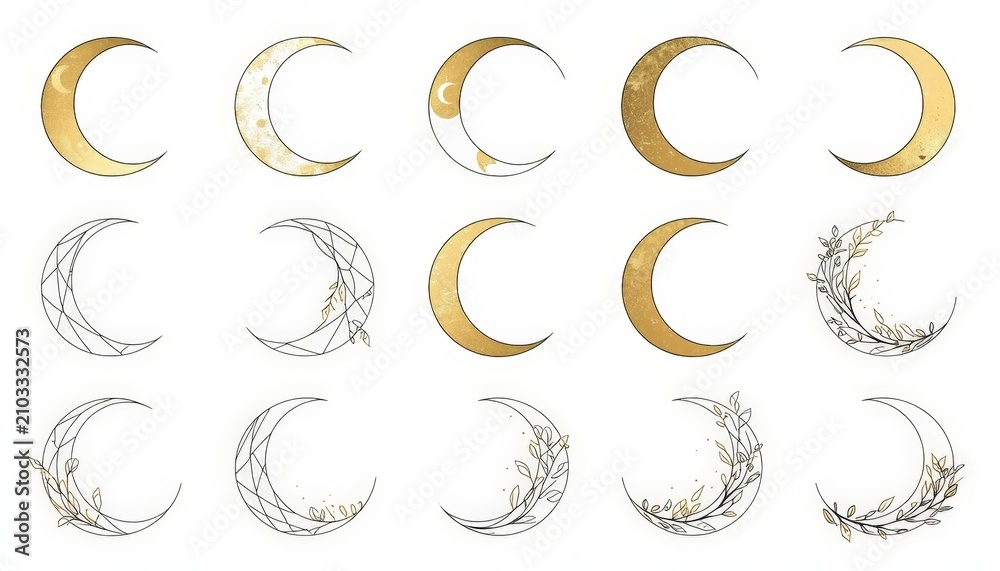 Fototapeta premium There are nine phases of the moon with leaves on them