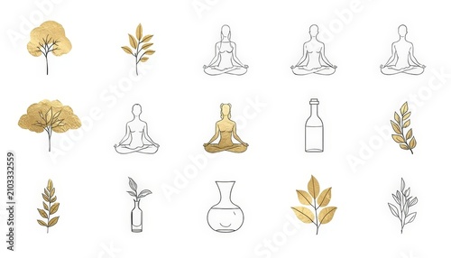 There are many different types of yoga and meditation icons on this page