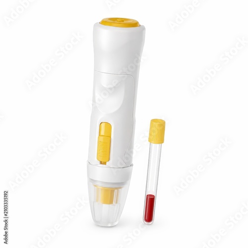 Sterile Safety Lancet and Capillary Blood Microcollection Device for Point of Care Testing on White Background