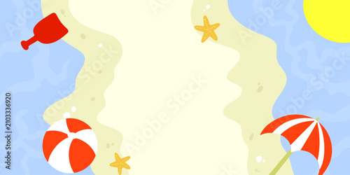 Summer Beach Background with Umbrella Beach Ball and Sand Frame