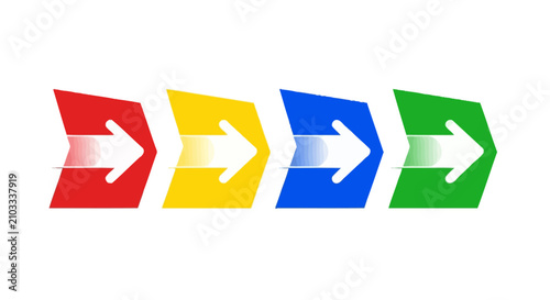 Four Colorful Directional Arrow Symbols Arranged In A Horizontal Sequence Representing Progression And Dynamic Movement