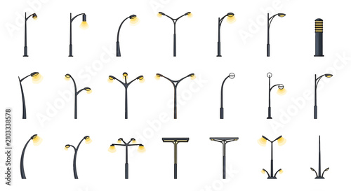фотографія Collection of Modern and Classic Street Light Post Designs for Urban Lighting In