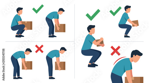 Obraz na plátne Proper and improper methods for lifting heavy boxes safely