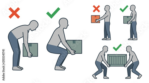Fotografie Vector illustration of proper and improper manual handling and lifting technique