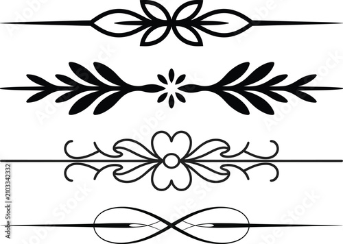 Collection of floral inspired text dividers and ornamental calligraphic flourish shapes.