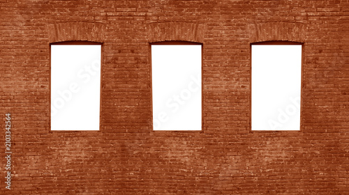 Photography Window frame on a red brick wall background windows with wooden frames and a bri