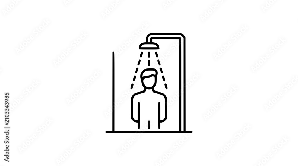 Fototapeta premium Man taking a shower icon or line art illustration