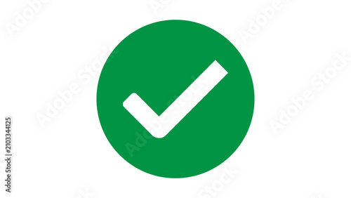 Fotografie Green circle icon with white check mark symbol for approval and success approved