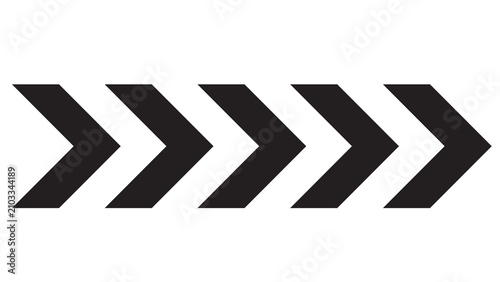 Sequence of five black chevron arrows pointing right with direction sequence navigation illustration isolated indicator abstract interface business communication geometry repeating