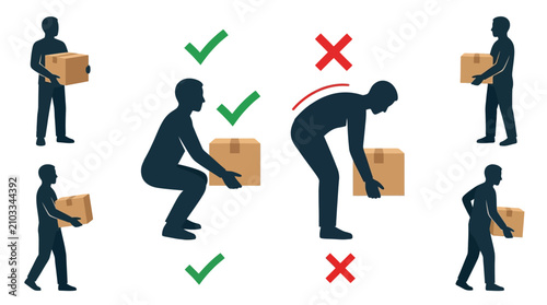 Foto Proper and improper manual handling techniques for lifting heavy boxes