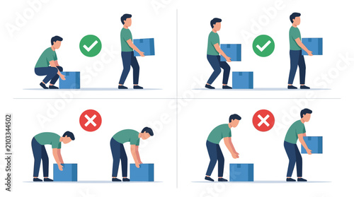 Fotografía Proper and improper techniques for lifting heavy boxes safely
