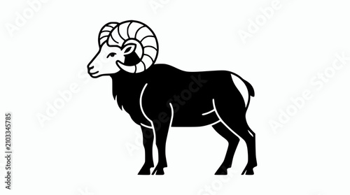 Obraz na plátne Stylized Ram Silhouette Vector Graphic - Majestic Mountain Sheep Icon