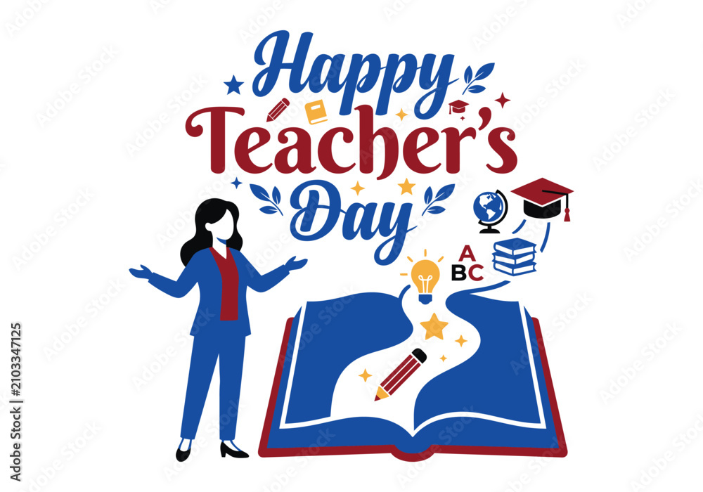 Naklejka premium Happy Teacher's Day Creative Teacher Merchandise T-Shirt Design