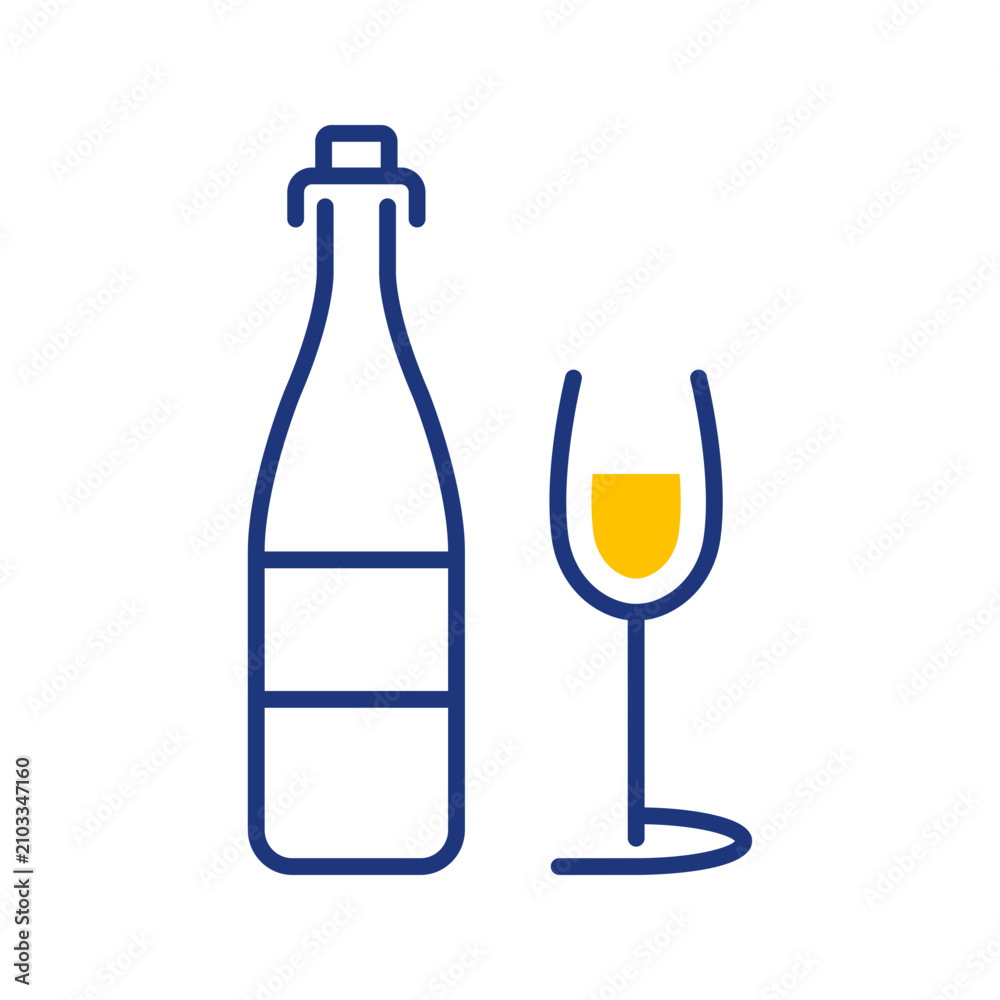 Naklejka premium Wine glass icon. Food and alcoholic beverage line symbol. Color.