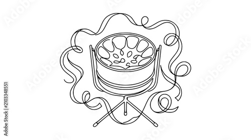 Tableau sur toile Steelpan Drum Illustration: Caribbean Music, Tropical Rhythm, One Line Art