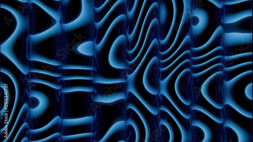 Glowing blue organic waves tightening into dense layered ridges across wide black field with smooth ripples, luminous depth, and abstract flowing rhythm, with abstract, blue, glow, wave detail