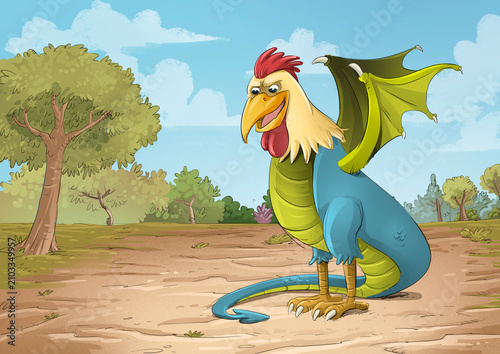 Obraz na plátně Scene of a basilisk monster, a mythological animal