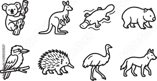 Cuadro en lienzo Eight australian animals vector icons set