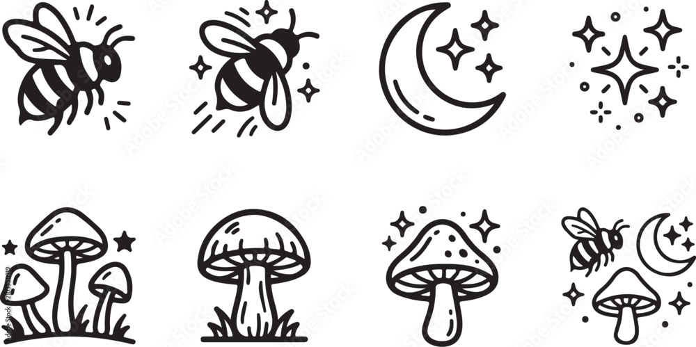 Obraz premium Black and white bee with sparkles illustration