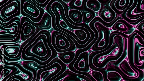 Fotografija Glossy neon contour field with teal and magenta rim lighting across panoramic ab