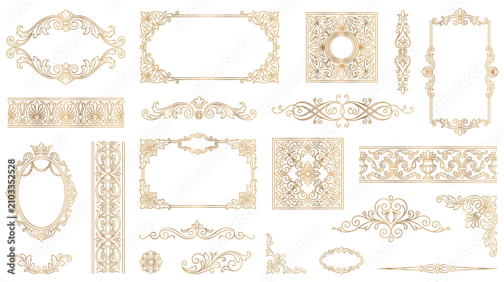 Fototapeta premium Luxurious ornamental golden frames and borders and dividers.