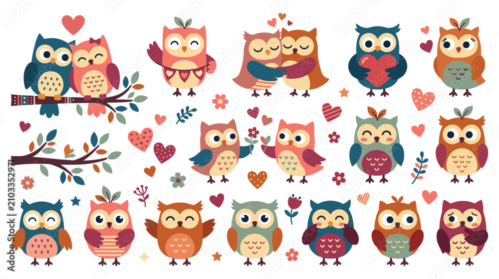 Obraz premium Cute owl couple in love for valentine day.