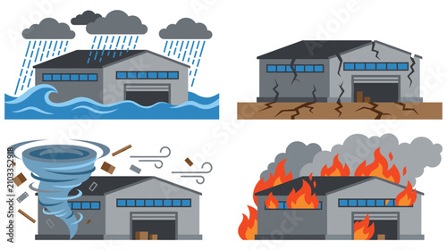 Konstfotografi Natural disasters affecting warehouse during extreme weather.