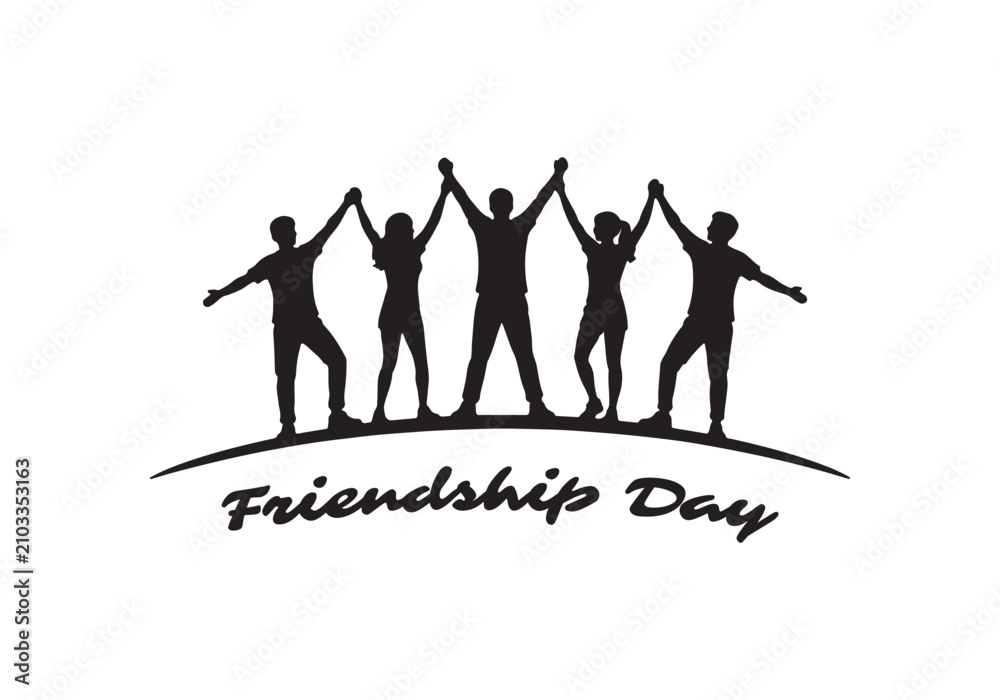 Obraz premium Silhouette illustration of a group of friends celebrating together on Friendship Day.