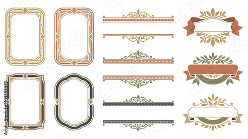 Foto Decorative borders and frames with ribbon elements.