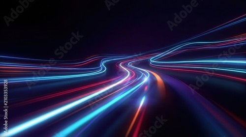 Flow of information through light lines symbolizing optical cables and connectivity.