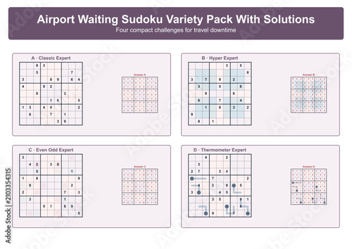 Airport waiting sudoku variety pack with solutions for travel entertainment  