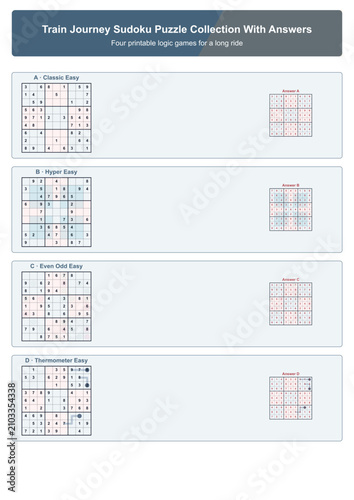 Sudoku puzzle collection with answers for train journey entertainment  