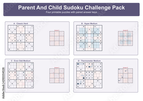 Parent and child Sudoku challenge pack with four printable puzzles  
