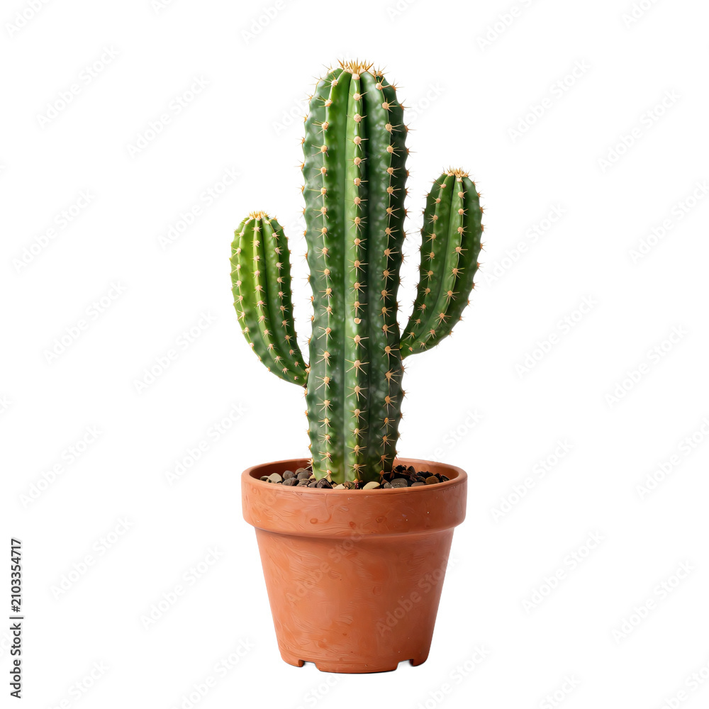 Fototapeta premium Beautiful cereus cactus in a terracotta pot isolated on a white background
