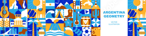 Argentina Geometric Seamless Pattern and Banner. Architecture and Tourism Mosaic Elements