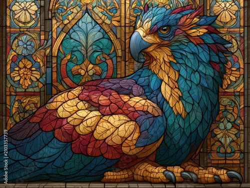 Stained glass griffin