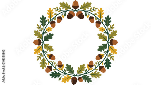 Autumn floral wreath with sunflowers and leaves. Fall season botanical frame design element.