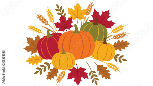 Autumn harvest basket with sunflowers and pumpkins. Fall season floral arrangement line art.