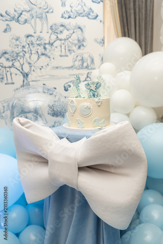Elegant Baby Shower Event Decoration Setup With Balloon Arch