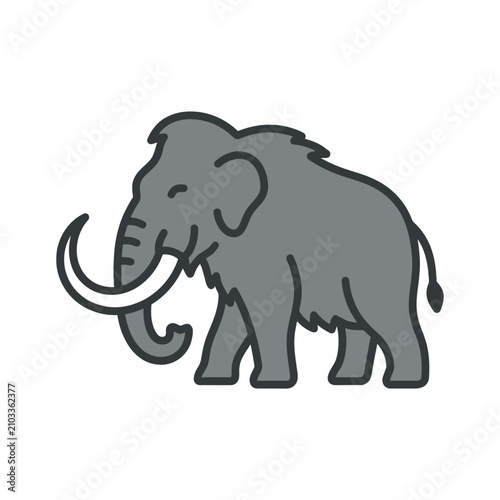 Bild auf Leinwand Grey woolly mammoth illustration walking on white background.