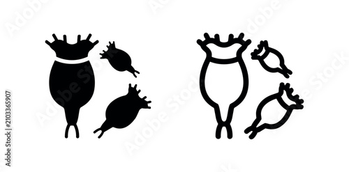 Foto Rotifer or microorganism icon set: flat black silhouette and outline line art gr