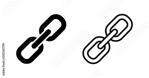 Schilderij op canvas Chain link icon set, connection and binding symbol in solid and outline styles