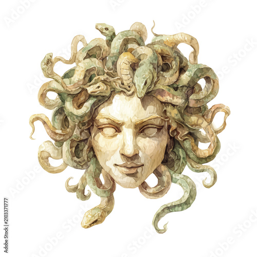 Принти на полотні Stylized watercolor Gorgon vector, modern artistic illustration with high-quality details on a pure white background