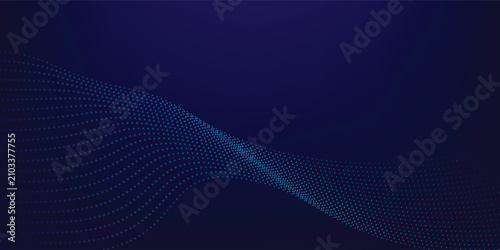 Abstract Blue Particle Wave Technology Background with Flowing Dots