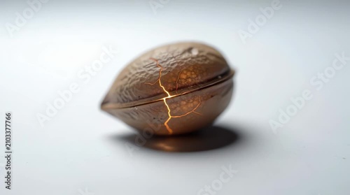 A unique almond, beautifully mended with gleaming gold, showcasing resilience and the captivating art of repair, symbolizing strength found in imperfection and radiating a subtle, warm glow