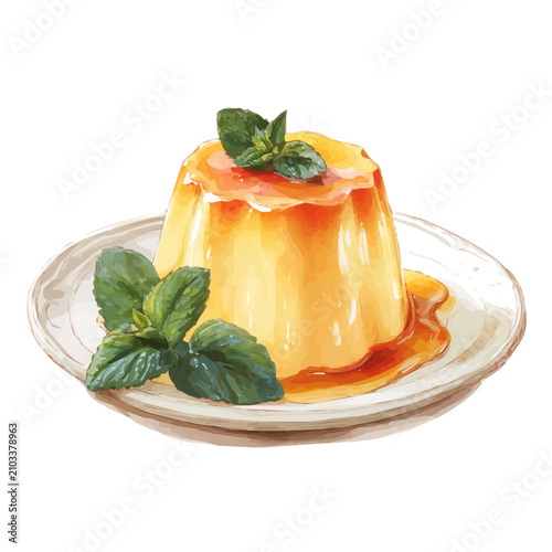Принти на полотні Pudding watercolor vector, hand-painted style, high-quality illustration isolated on white background