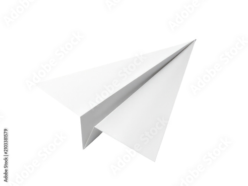 A simple yet elegant design of a white paper airplane in mid-flight
