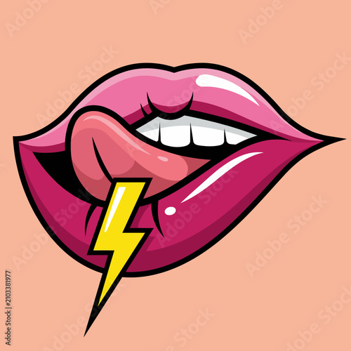 This bold image of stylized lips with a lightning bolt conveys energy and dynamism, ideal for projects focusing on empowerment, strong emotions, or trendy artistic expressions.