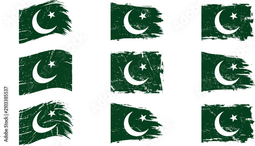 Schilderij op canvas Pakistan flag grunge vector collection, set of 9 distressed Pakistani national f