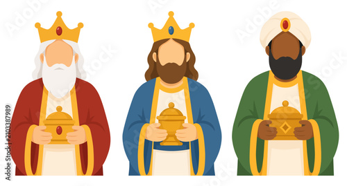 Cuadro en lienzo Biblical three kings with gifts flat vector illustration